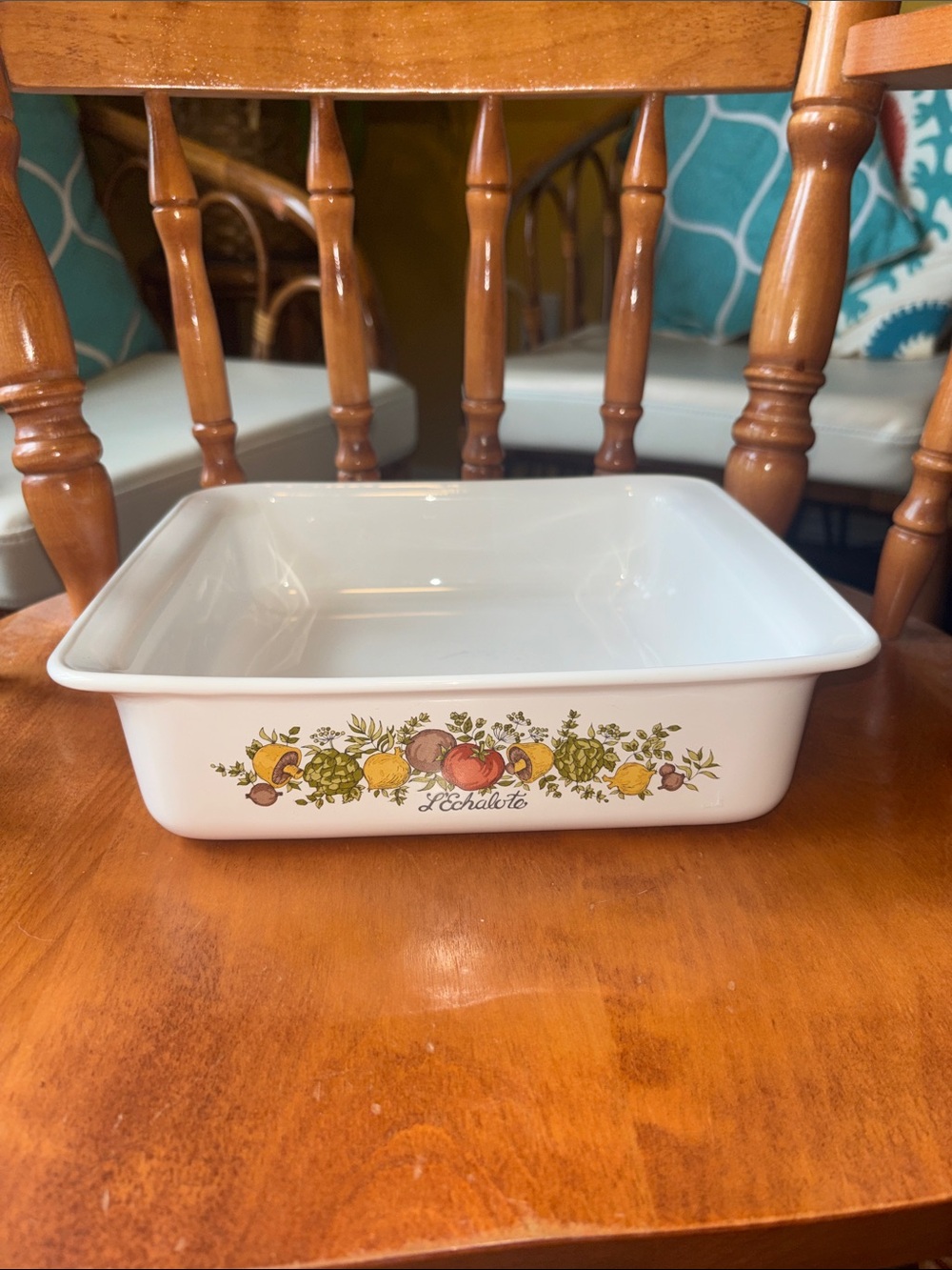 Corningware White Ceramic Square Baking Pan with Fruit and Foliage Motif